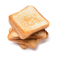 Tasty toasted bread on white background