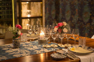 Elegant table set up for dinner, special event, party or wedding.