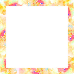 Bright frame of abstract watercolor spots. For artistic design of images, photos. It's hand painted.
