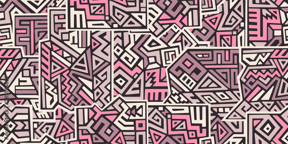 Wall mural Creative ethnic style vector seamless pattern. Unique geometric vector swatch. Perfect for screen background, site backdrop, wrapping paper, wallpaper, textile and surface design. Trendy boho tile.