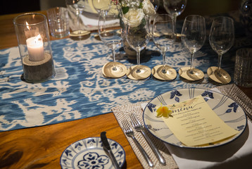 Elegant table set up for dinner, special event, party or wedding.