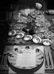 Elegant table set up for dinner, special event, party or wedding.