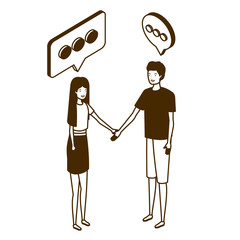 couple of people standing with speech bubble on white background