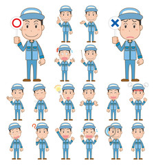 作業員　作業者　帽子　男性　作業服　表情　ポーズ　セット