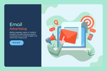 Email marketing, digital advertising, newsletter campaign, audience outreach, flat design illustration, web banner template.