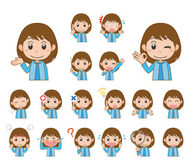 女の子　子ども　表情　ポーズ　セット