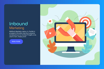Inbound marketing strategy, attracting new audience, lead generation, web banner template, flat illustration.