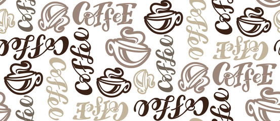 Coffe time - hand drawn doodle lettering pattern background