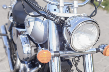 Close up of motorbike, bike after washing, clean and good.