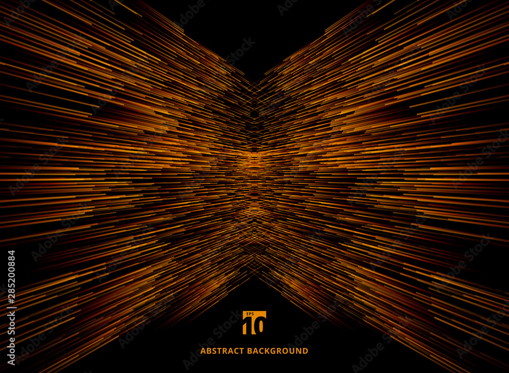 Poster abstract technology data connection speed orange lines perspective on dark background.