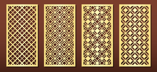 Laser cut panels, vector set for wood or metal decor, arabic geometric pattern