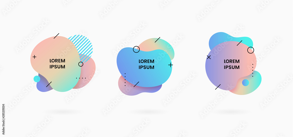 Poster fluid abstract dynamic shape badge background design. soft gradient feminine color liquid geometric 