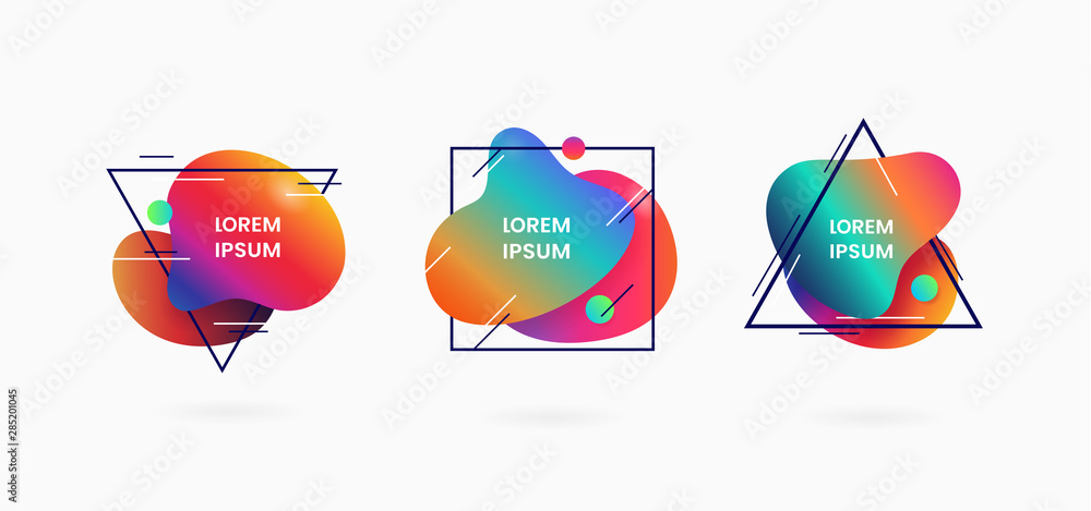 Poster fluid abstract dynamic shape badge background design. 80s style retro metallic color liquid geometri