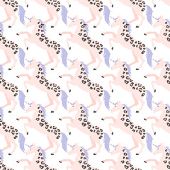 Magic pegasus, unicorn fairy-tale animal vector pattern