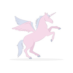 Magic pegasus, unicorn fairy-tale animal vector card