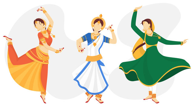 Illustration of Indian women classical dancer in different pose.