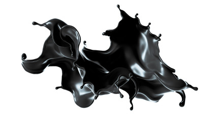 Splash of thick black liquid. 3d illustration, 3d rendering.
