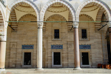 historic ottoman columns of Suleymaniye mosque in Istanbul, Turkey