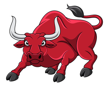 Cartoon charging red bull mascot 