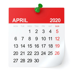 April 2020 - Calendar. Isolated on White Background. 3D Illustration