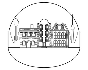 Obraz premium Urban buildings and city architecture in black and white