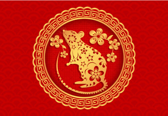 2020 Year of the White Metal Rat on the Chinese Calendar. Emblem, Icon, Print. illustration