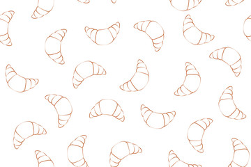 Croissant seamless pattern line style isolated on white background. Vector illustration
