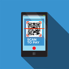 Scan To Pay Barcode Cashless Vector With Long Shadow