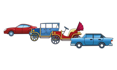 Fototapeta premium Vintage and classic with modern cars vehicles