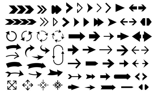 Arrows big black vector collection. Modern simple arrow or cursor illustration