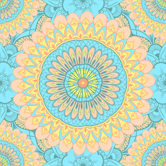 Seamless pattern tile with mandalas. Vintage decorative elements. Hand drawn background. Islam, Arabic, Indian, ottoman motifs. Perfect for printing on fabric or wrapping, surface textures, coloring