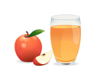 Vector of a glass of apple juice and fresh apple.
