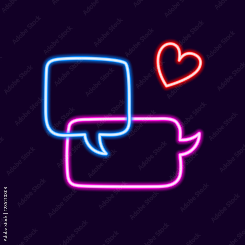 Poster collection of colorful neon speech bubbles with space for text. set of transparent electric light fr