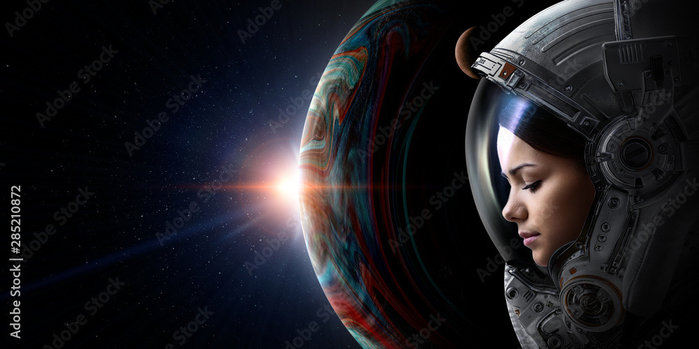 Wall mural exploring outer space. mixed media
