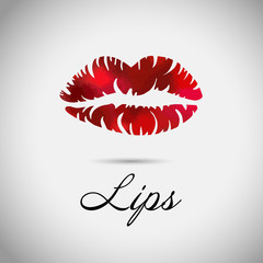 Red lips, sexy woman's kiss with birthmark, flat style, vector illustration. Beauty logo. Element design multi-colored lips