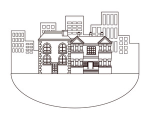 Naklejka premium Urban buildings and city architecture in black and white