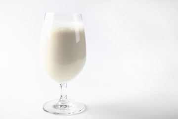 Glass of milk soy on white background.