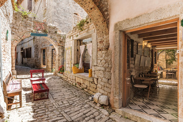Narrow stone street in Bale, Istria, Croatia