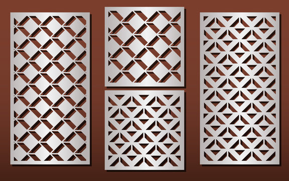 Laser cut panels, vector set for wood or metal decor, arabic geometric pattern