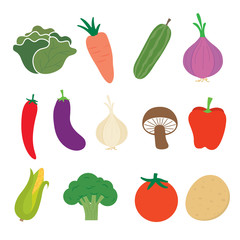 Vector vegetables icons set in cartoon style design