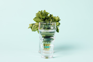 Bouquet of mint leaves in glass