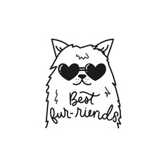 Best friends funny card vector illustration. Cute design with a cat and inspirational lettering in black color for design print t-shirt or postcard. Isolated on white