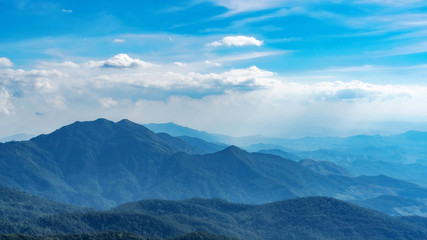 View of mountain ranges in the Inthanon national park, Chiang Mai north of Thailand.