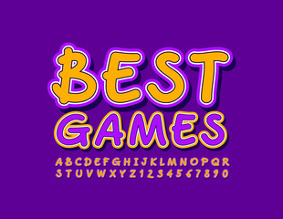 Vector colorful Font with text Best Games. Playful hand written Alphabet Letters and Numbers.
