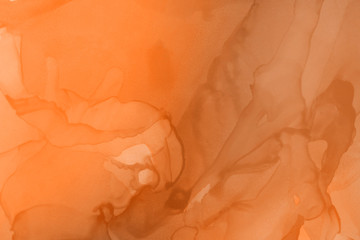 Hand painted alcohol ink background. Abstract delicate orange texture. Contemporary autumn wallpaper. 