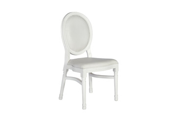 White kitchen chair with white details isolated on a white background. Side view with clipping path.