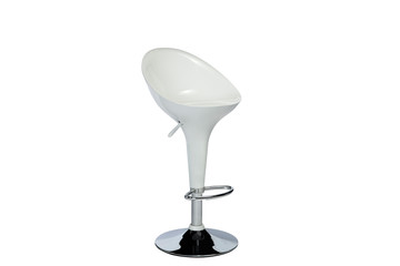 Modern white plastic bar stool isolated on a white background. Side view with clipping path