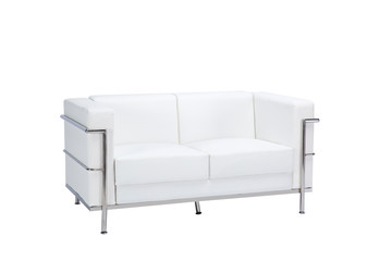 White leather sofa with metal parts
