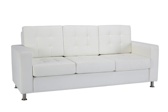 Leather sofa for three persons in white color
