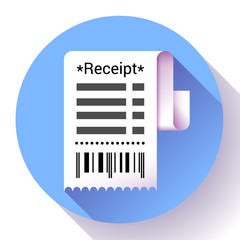 Paper receipt, bank document, payment and bill invoice icon, retail and sales concept, vector illustration.